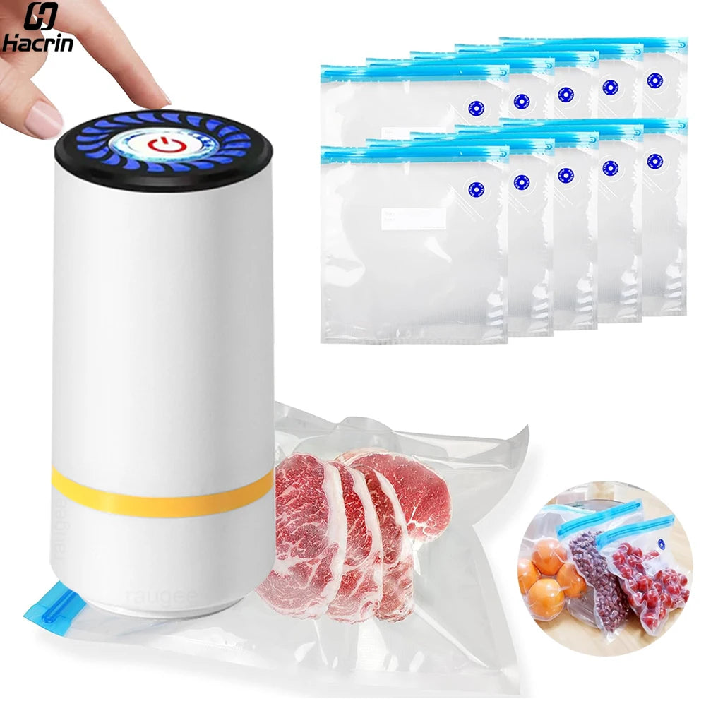 Electric Vacuum Sealer Pump Portable Handheld Vacuum Sealer Pump Rechargeable Sealer Pump with Bpa-Free Vacuum Packaging Bag