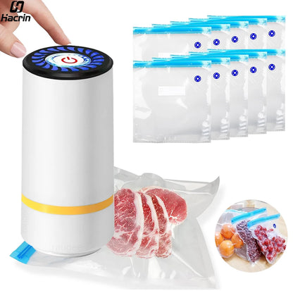 Electric Vacuum Sealer Pump Portable Handheld Vacuum Sealer Pump Rechargeable Sealer Pump with Bpa-Free Vacuum Packaging Bag