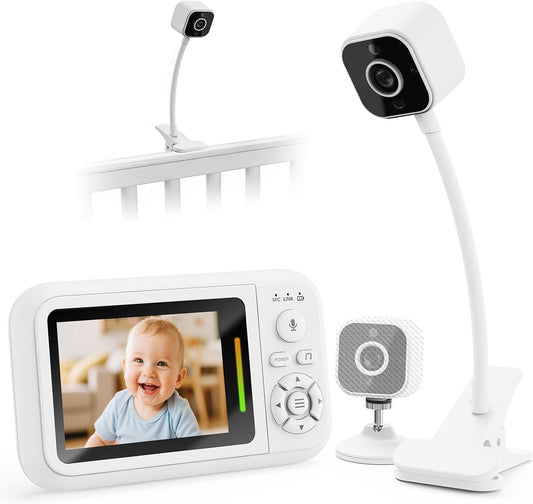 Baby Monitor with Camera and Night Vision - Portable HD Baby Camera Monitor with Cot Clip & Holder, No Wifi, Secure 2.4Ghz, Cry Detection, 4X Zoom, Reminder, Temp Sensing & Lullabies