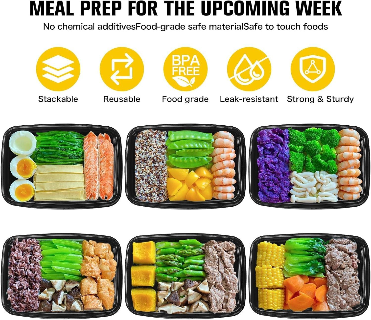 Meal Prep Containers 1 Compartment, BPA Free Reusable Food Prep Containers with Lids - Microwave, Freezers & Dishwashers Safe - Stackable Storage Lunch Boxes (20)