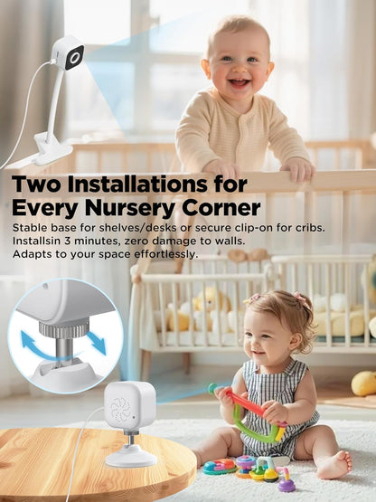 Baby Monitor with Camera and Night Vision - Portable HD Baby Camera Monitor with Cot Clip & Holder, No Wifi, Secure 2.4Ghz, Cry Detection, 4X Zoom, Reminder, Temp Sensing & Lullabies