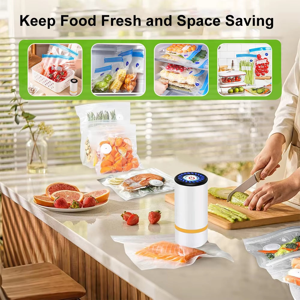 Electric Vacuum Sealer Pump Portable Handheld Vacuum Sealer Pump Rechargeable Sealer Pump with Bpa-Free Vacuum Packaging Bag