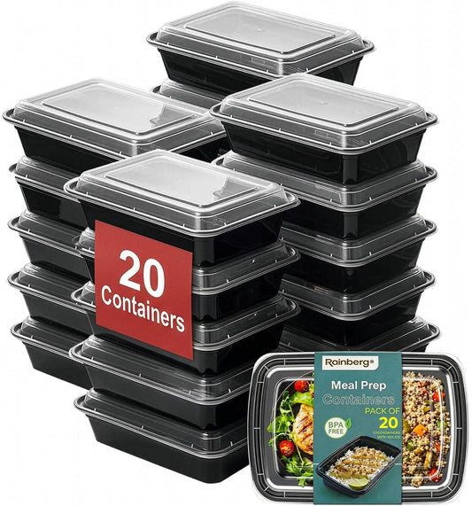 Meal Prep Containers 1 Compartment, BPA Free Reusable Food Prep Containers with Lids - Microwave, Freezers & Dishwashers Safe - Stackable Storage Lunch Boxes (20)